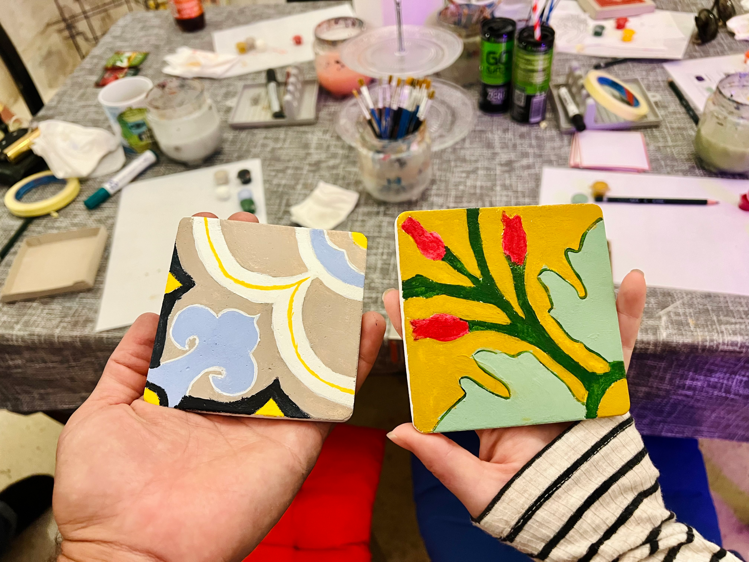 Traditional Maltese tiles hand-painted during a tile painting workshop in Malta